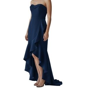 XSCAPE Navy Strapless Dress Elegant Wedding Guest Evening Gown Sz 8 Classic Chic